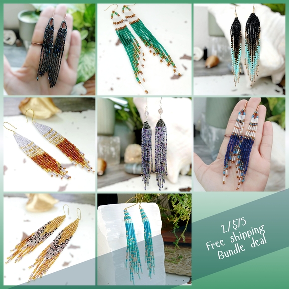 2/$75 Beaded Fringe Dangle Earrings, Bundle Deal - Picture 1 of 8